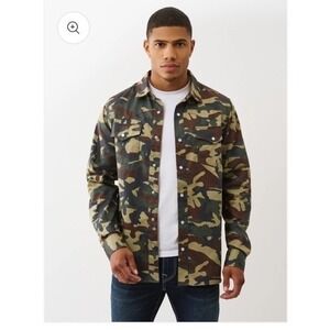 True Religion Long Sleeve Western Camo Shirt Men's 2XL Snap Button Military New